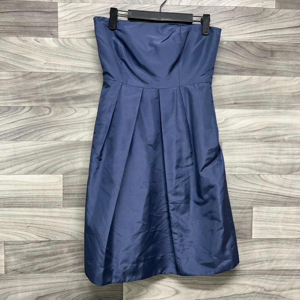 J.Crew Tube Dress Women's Size 0P Blue Silk Lined Pleated Strapless Back Zip‎